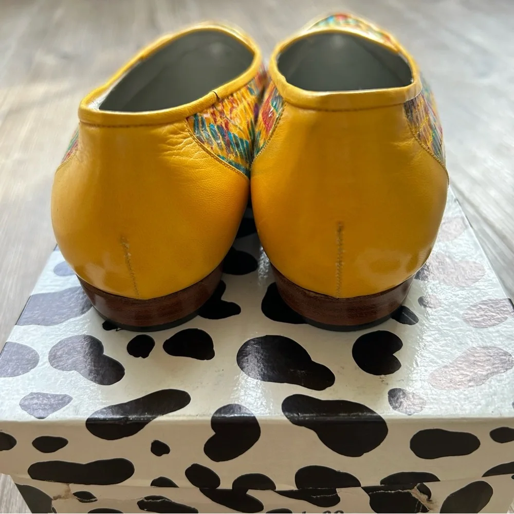 NWT Vintage Arlene La Marca yellow multicolored leather pointedtoe shoes. Sz 38.